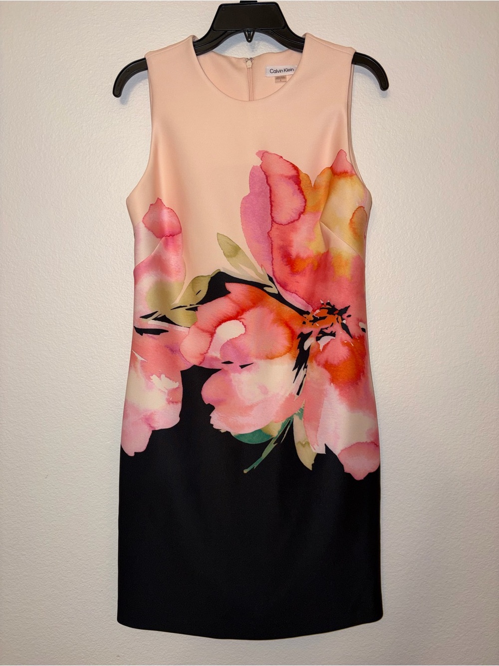 NWT Calvin Klein Floral Sheath Dress Size 6 Pink Black Sleeveless